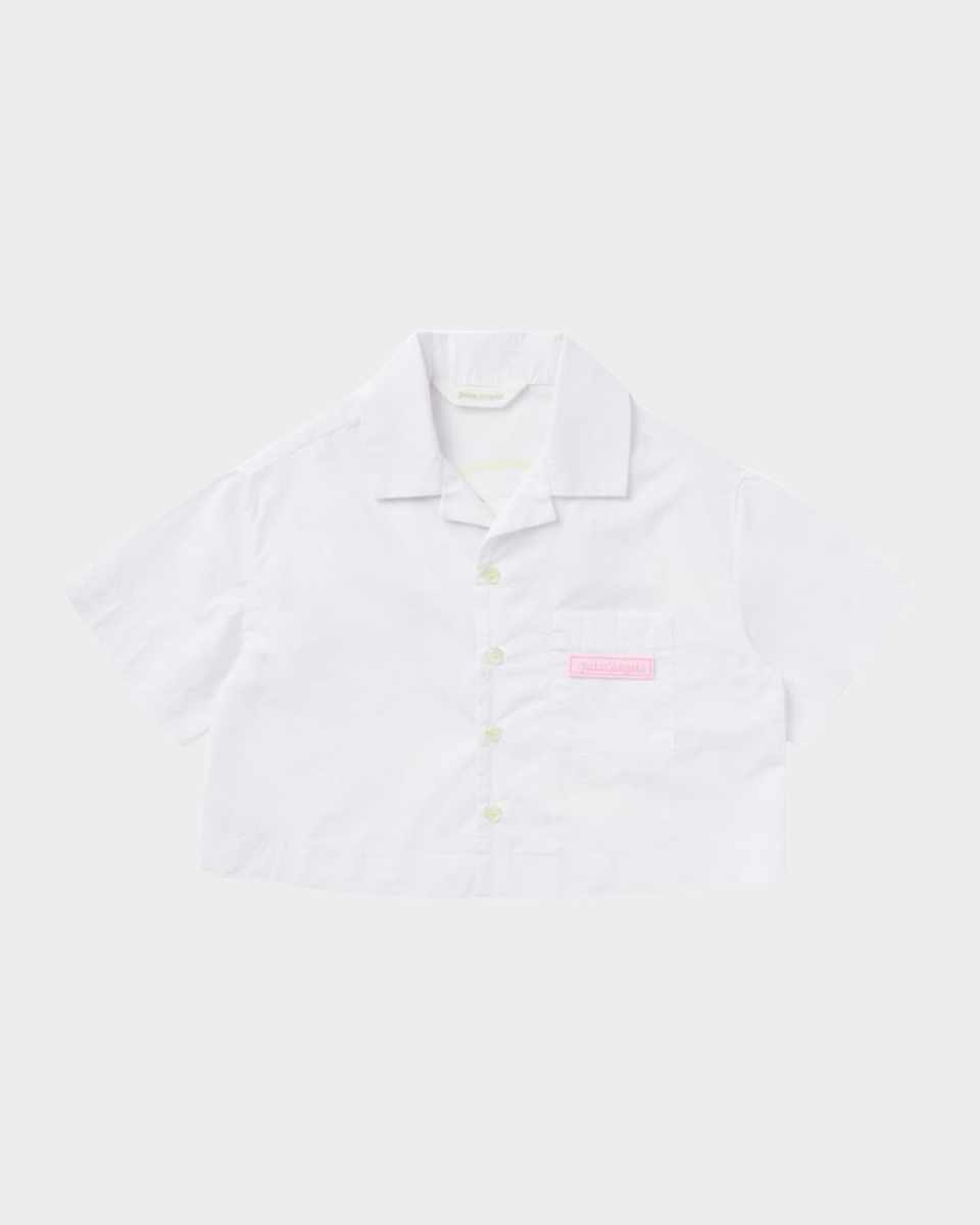 Girl's Cropped Silicone Logo-Patch Shirt, Size 4-12